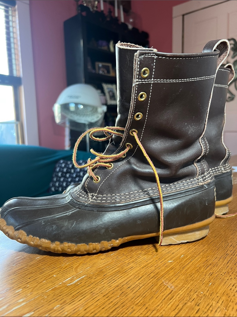 L.L. Bean Dark Brown Waterproof Lace-Up Duck Boots with Tan Laces